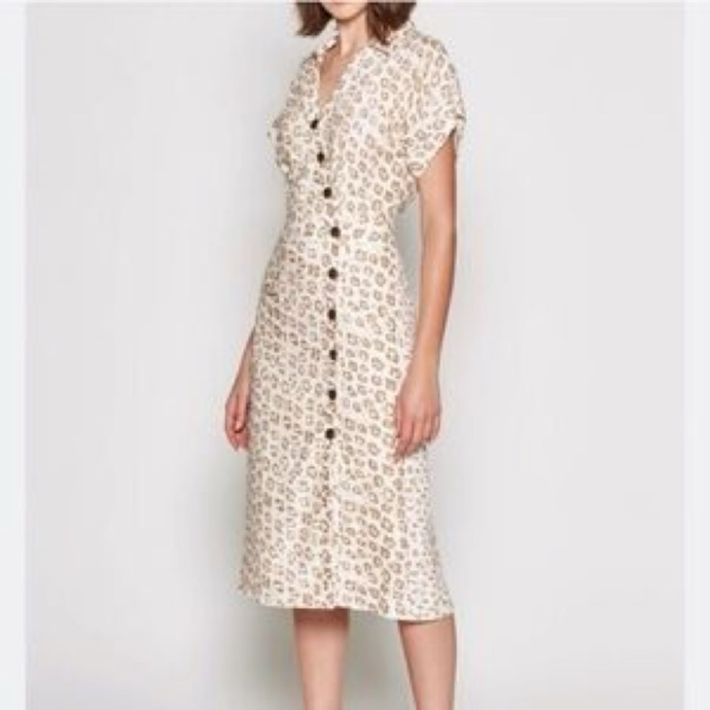 Joie Coady Linen Dress Size XS Porcelain Animal Print- quiet luxury (like new)